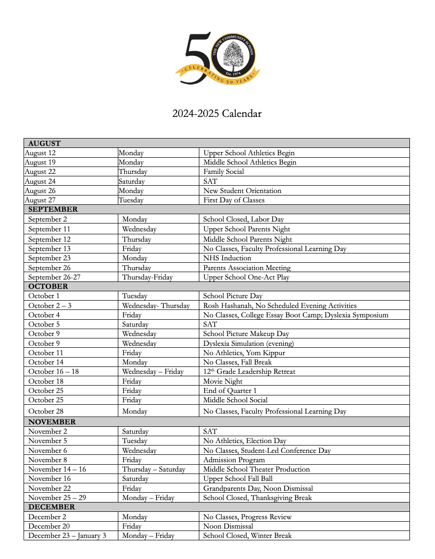 2024-25 School Calendar